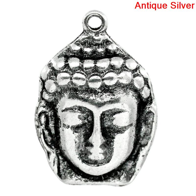 Imagen de Zamak Colgantes Charms Buda Plata Antigua 29mm x 20mm, 2 Unidades