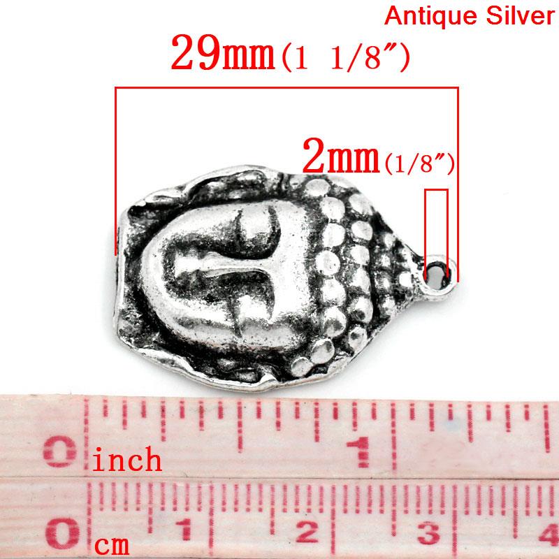 Imagen de Zamak Colgantes Charms Buda Plata Antigua 29mm x 20mm, 2 Unidades