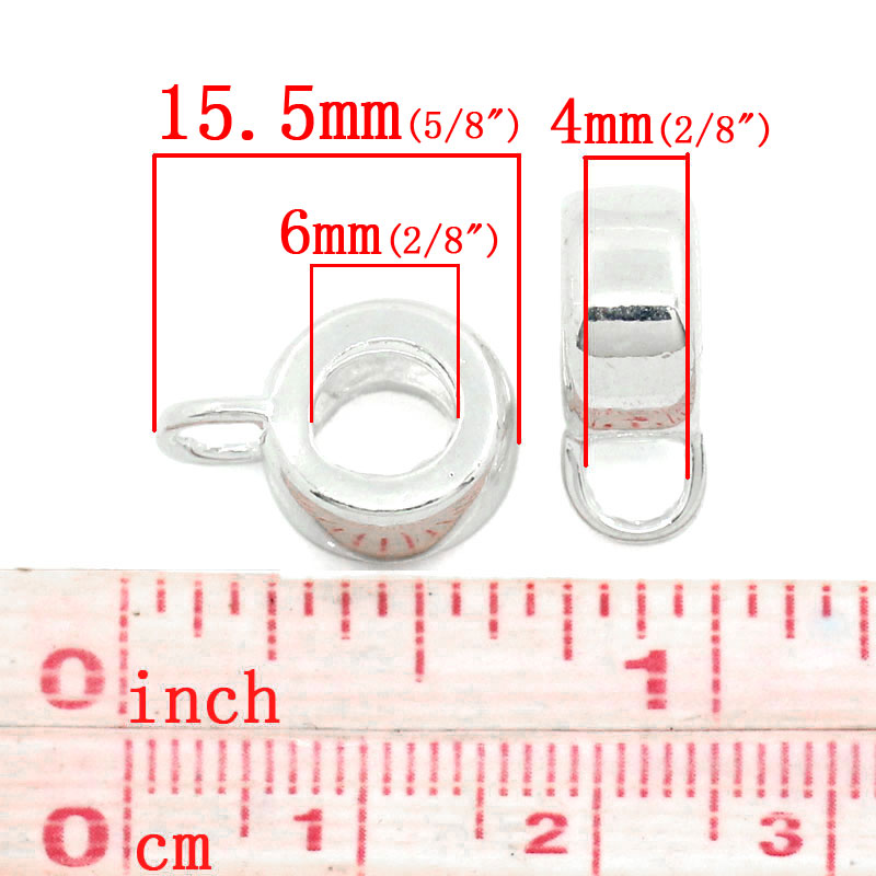 Picture of 1 Piece Brass European Style Bail Beads With Loop For DIY Jewelry Making Findings Round Silver Plated Color Plated 15.5mm x 11mm
