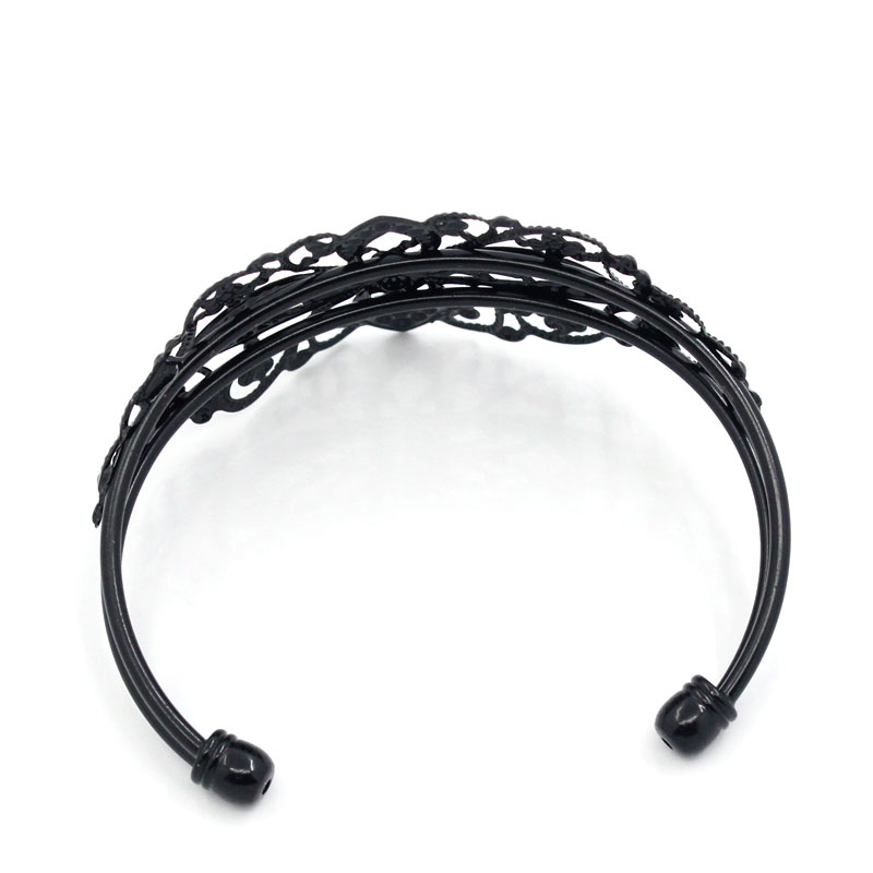 Bild von Offen Armreife Armband Rund Metallgrau Filigran Stempel Blumen Holhe 15.5cm lang, 4 Stücke