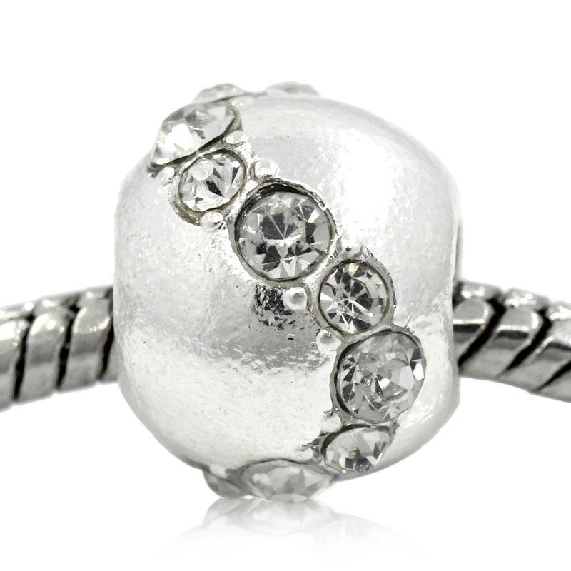 Изображение Бусины В Стиле Пандора Круглые, Посеребренный Цвет стразов: Прозрачный, 12.0мм x 10.0мм, 5.6мм, 5 ШТ