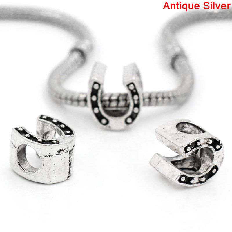 Изображение Бусины В Стиле Пандора Подкова, Античное Серебро 11.0мм x 10.0мм, 5.1мм, 20 ШТ