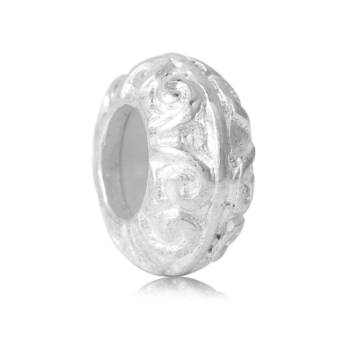 Picture of Zinc Based Alloy Stopper Spacer Beads With Rubber Core Flat Round Silver Plated 11mm x 5mm, Hole: 1.6mm, 10 PCs