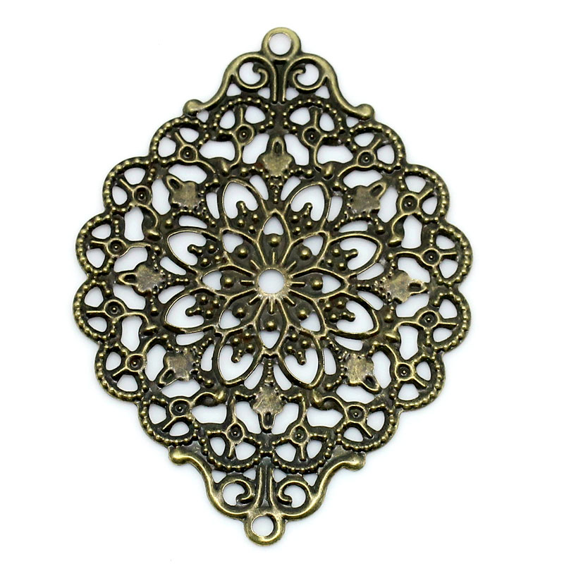 Picture of Iron Based Alloy Embellishments Rhombus Antique Bronze Filigree 5.3cm x 3.8cm, 50 PCs