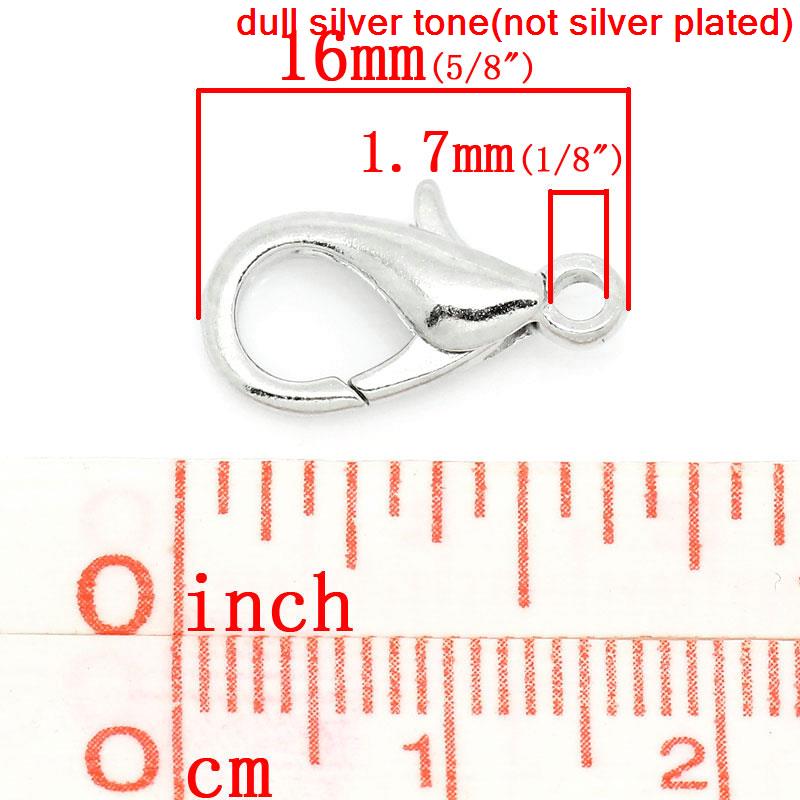 Image de Fermoir Mousqueton en Alliage de Zinc Argent Mat 16mm x 9mm, 50 Pcs