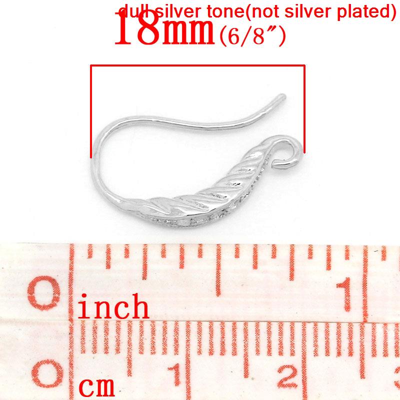 Picture of Brass Ear Wire Hooks Earring Findings Silver Tone Stripe Carved (Can Hold ss4 Rhinestone) 18mm( 6/8") x 14mm( 4/8"), Post/ Wire Size: (20 gauge), 10 PCs