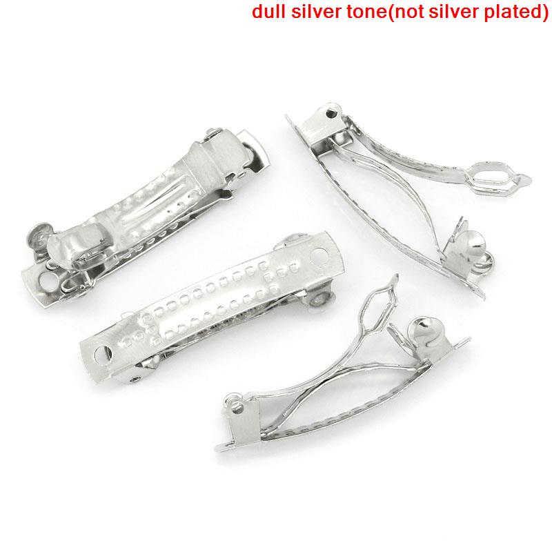 Picture of Iron Based Alloy Barrette Hair Clips Arched Silver Tone 30mm x 9mm, 50 PCs