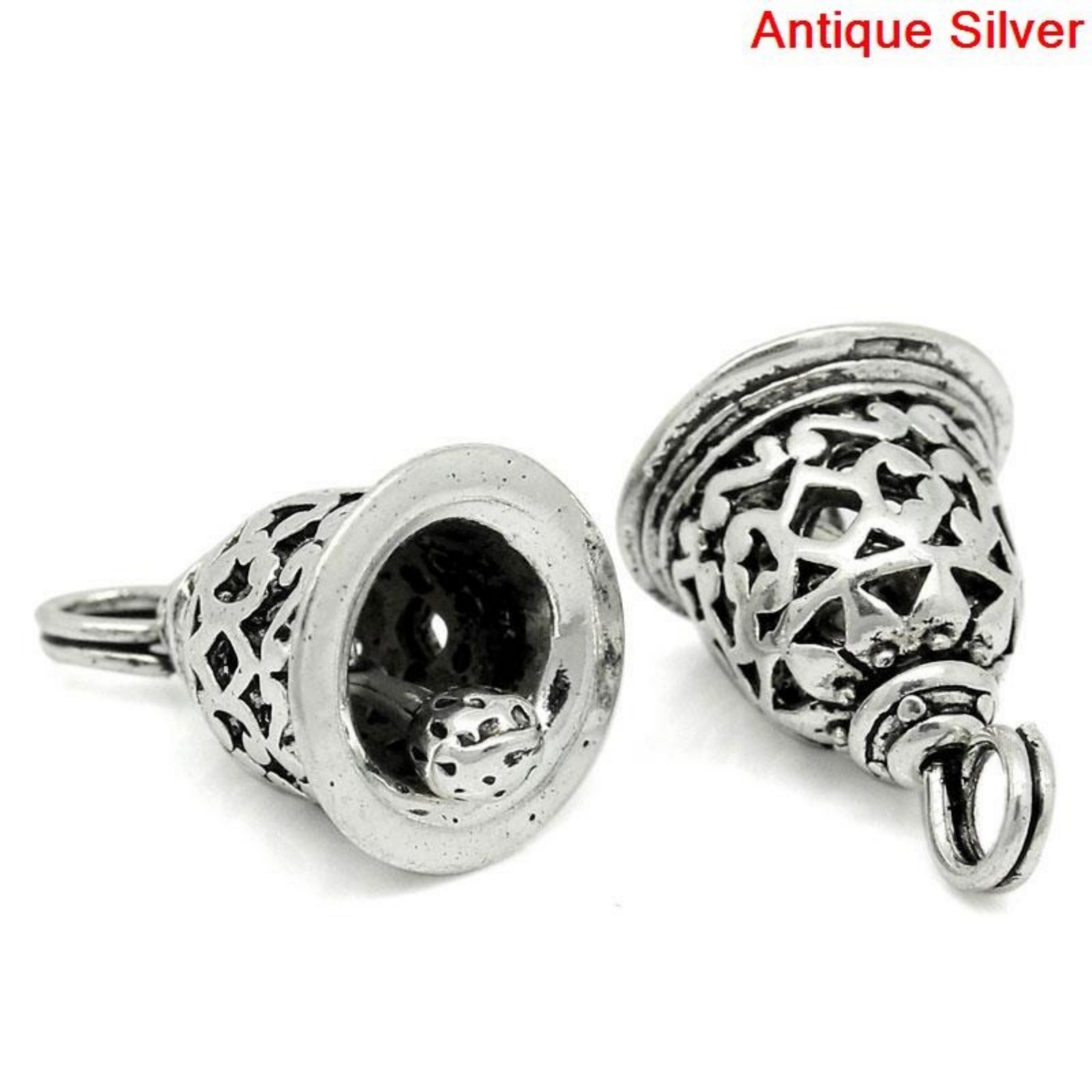 Imagen de Colgantes Aleación del Metal Del Zinc de Cascabel Plata Antigua Rhinestone 19.0mm x 12.0mm, 10 Unidades 