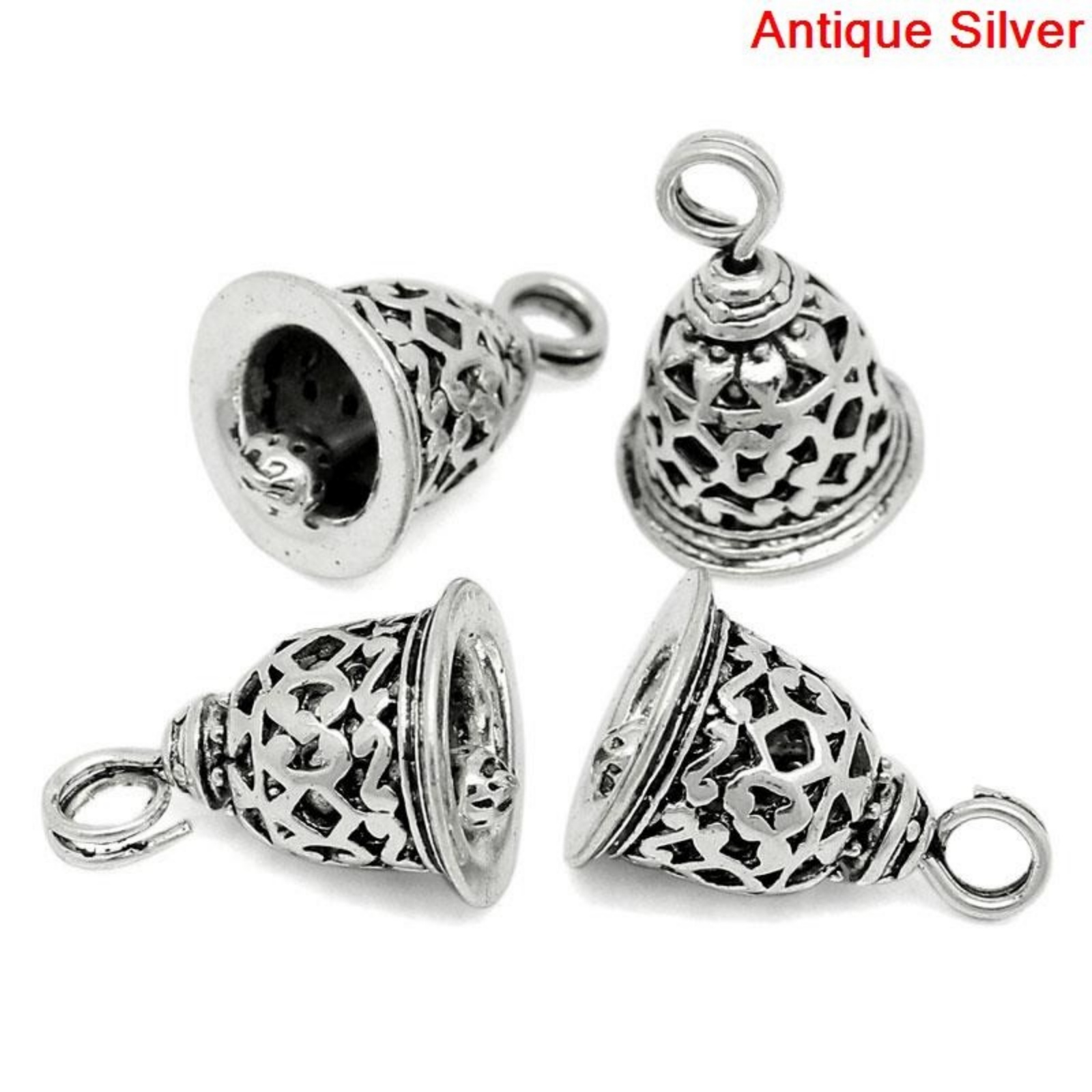 Imagen de Colgantes Aleación del Metal Del Zinc de Cascabel Plata Antigua Rhinestone 19.0mm x 12.0mm, 10 Unidades 