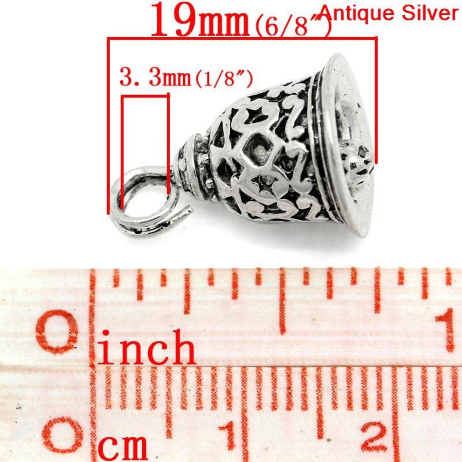 Imagen de Colgantes Aleación del Metal Del Zinc de Cascabel Plata Antigua Rhinestone 19.0mm x 12.0mm, 10 Unidades 