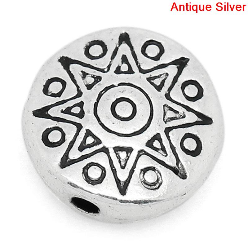 Picture of Spacer Beads Round Antique Silver Color Sun Pattern Carved 10mm Dia,Hole:Approx 1.4mm,50PCs