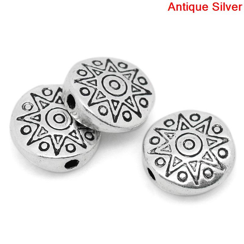 Picture of Spacer Beads Round Antique Silver Color Sun Pattern Carved 10mm Dia,Hole:Approx 1.4mm,50PCs