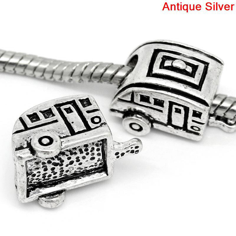 Picture of 10 PCs Zinc Based Alloy Transport European Style Large Hole Charm Beads Antique Silver Color Car 10mm x 17mm, Hole: Approx 5.3mm