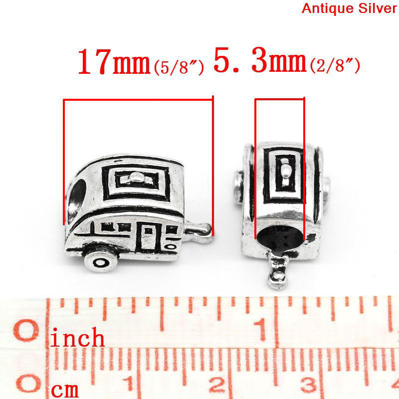Picture of 10 PCs Zinc Based Alloy Transport European Style Large Hole Charm Beads Antique Silver Color Car 10mm x 17mm, Hole: Approx 5.3mm