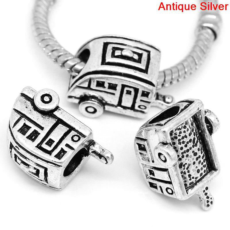 Picture of 10 PCs Zinc Based Alloy Transport European Style Large Hole Charm Beads Antique Silver Color Car 10mm x 17mm, Hole: Approx 5.3mm