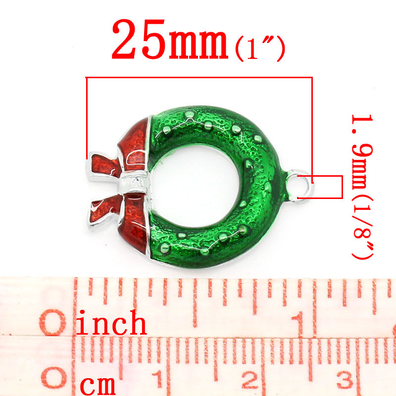 Imagen de Colgantes Aleación del Metal Del Zinc de Guirnalda de la Navidad Argentado Rhinestone 25mm x 19mm, 20 Unidades