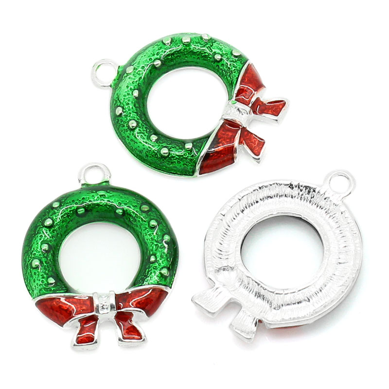 Imagen de Colgantes Aleación del Metal Del Zinc de Guirnalda de la Navidad Argentado Rhinestone 25mm x 19mm, 20 Unidades