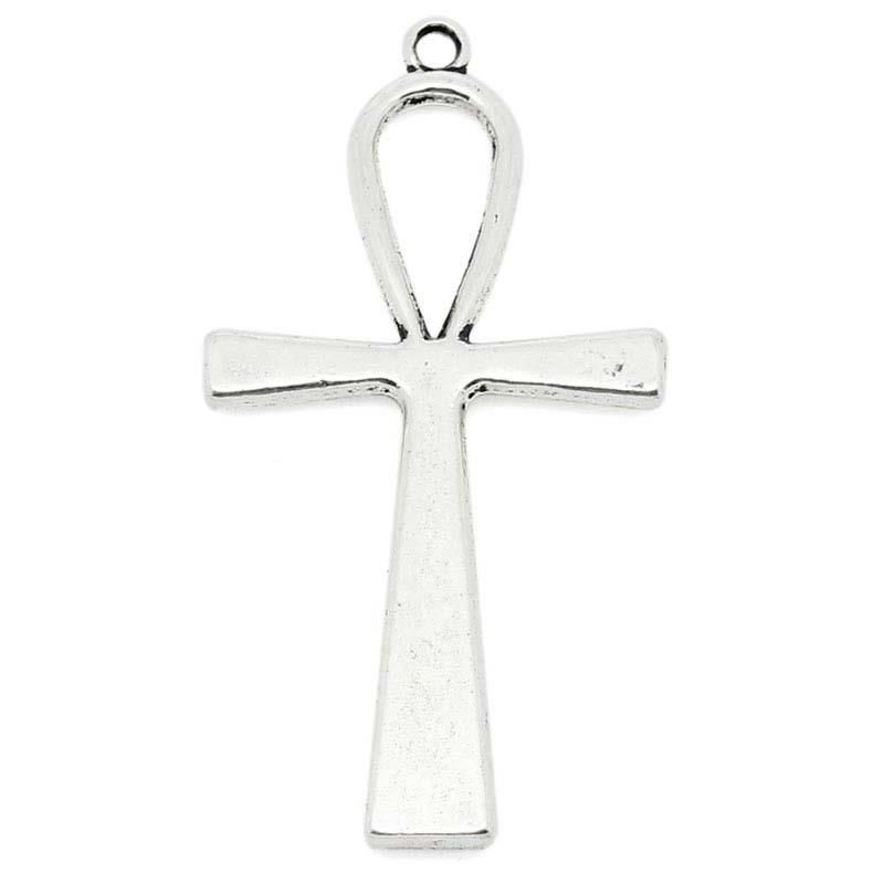 Picture of Zinc Based Alloy Easter Pendants Ankh Egypt Cross Antique Silver Color 5.6cm x 2.9cm(2 2/8"x1 1/8"), 10 PCs