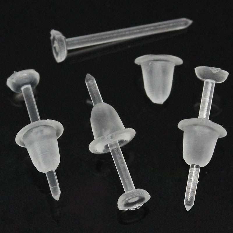 Picture of Plastic Ear Post Stud Earrings Findings Round Transparent 12mm x 3mm, Post/ Wire Size: (20 gauge), 1000 Sets