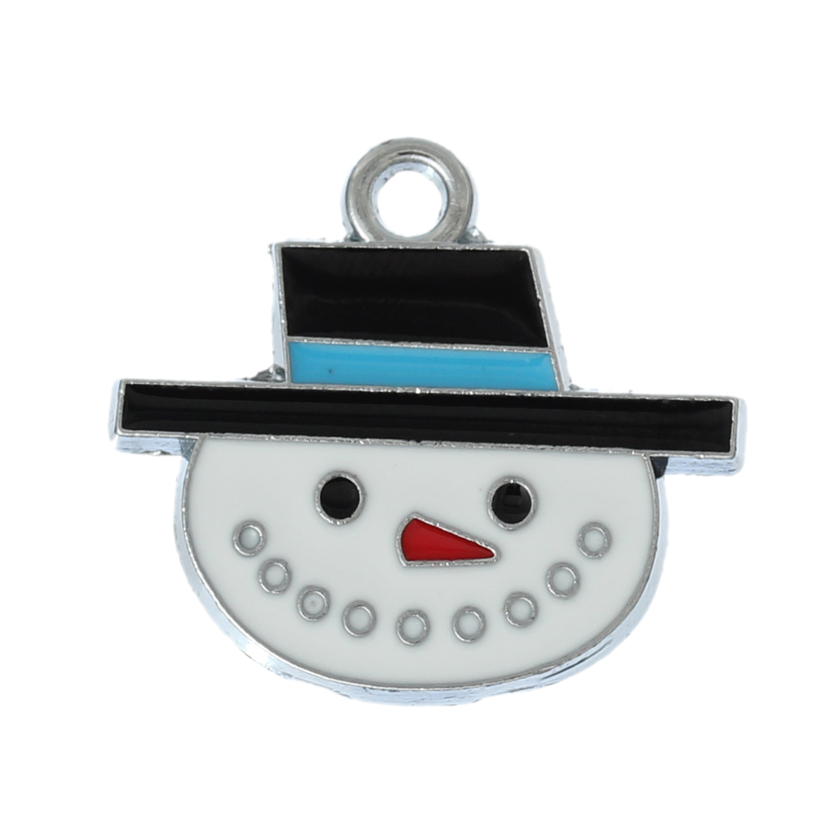 Imagen de Colgantes Aleación del Metal Del Zinc de Muñeco de nieve Tono de Plata Multicolor Esmalte 25mm x23mm(1" x 7/8"), 10 Unidades