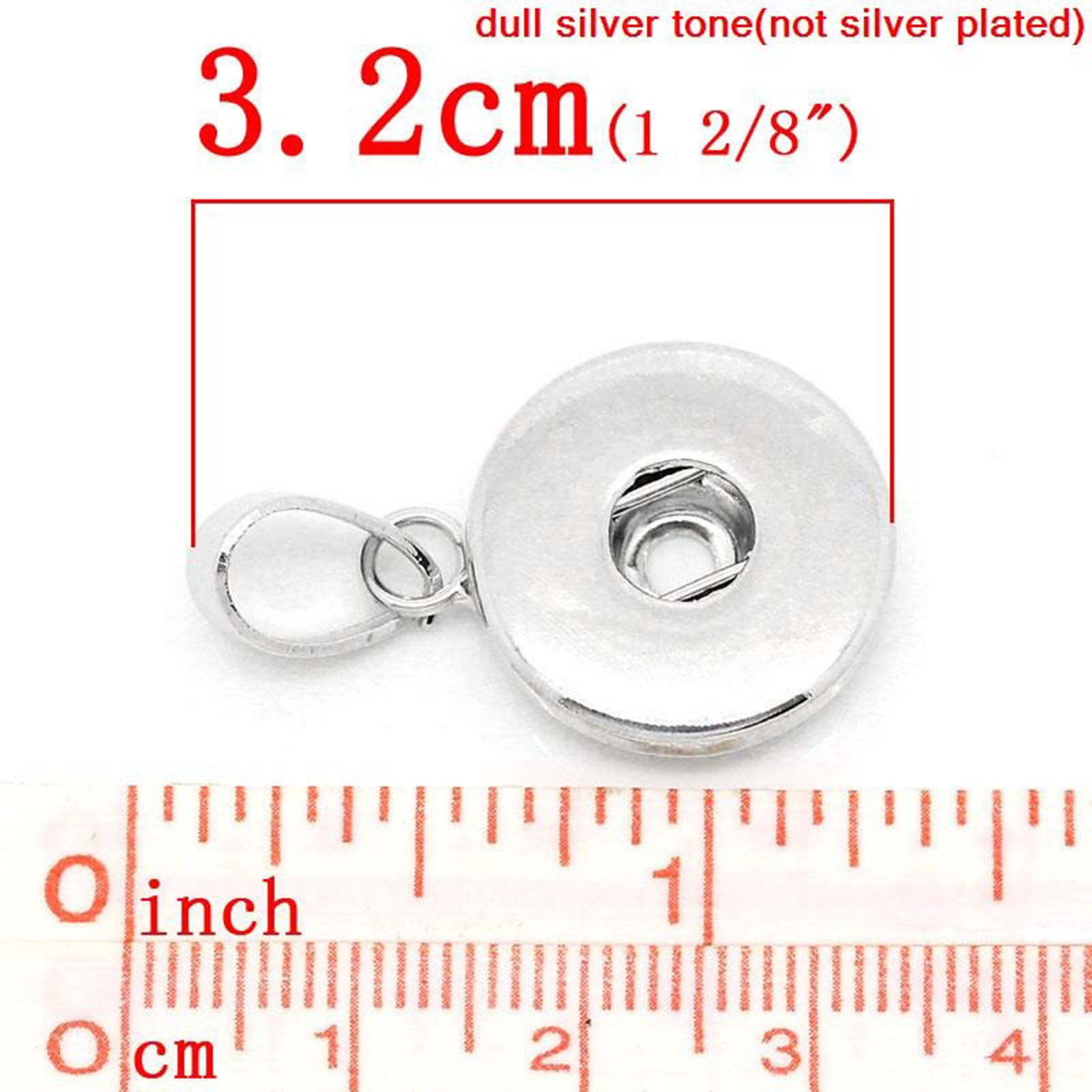 Imagen de Snap Botones Colgantes Ajusta a 18mm/20mm Snap Botones Ronda Tono de Plata 30mm x 19mm, Snap encanto Tamaño del agujero: 6.0mm, 2 Unidades