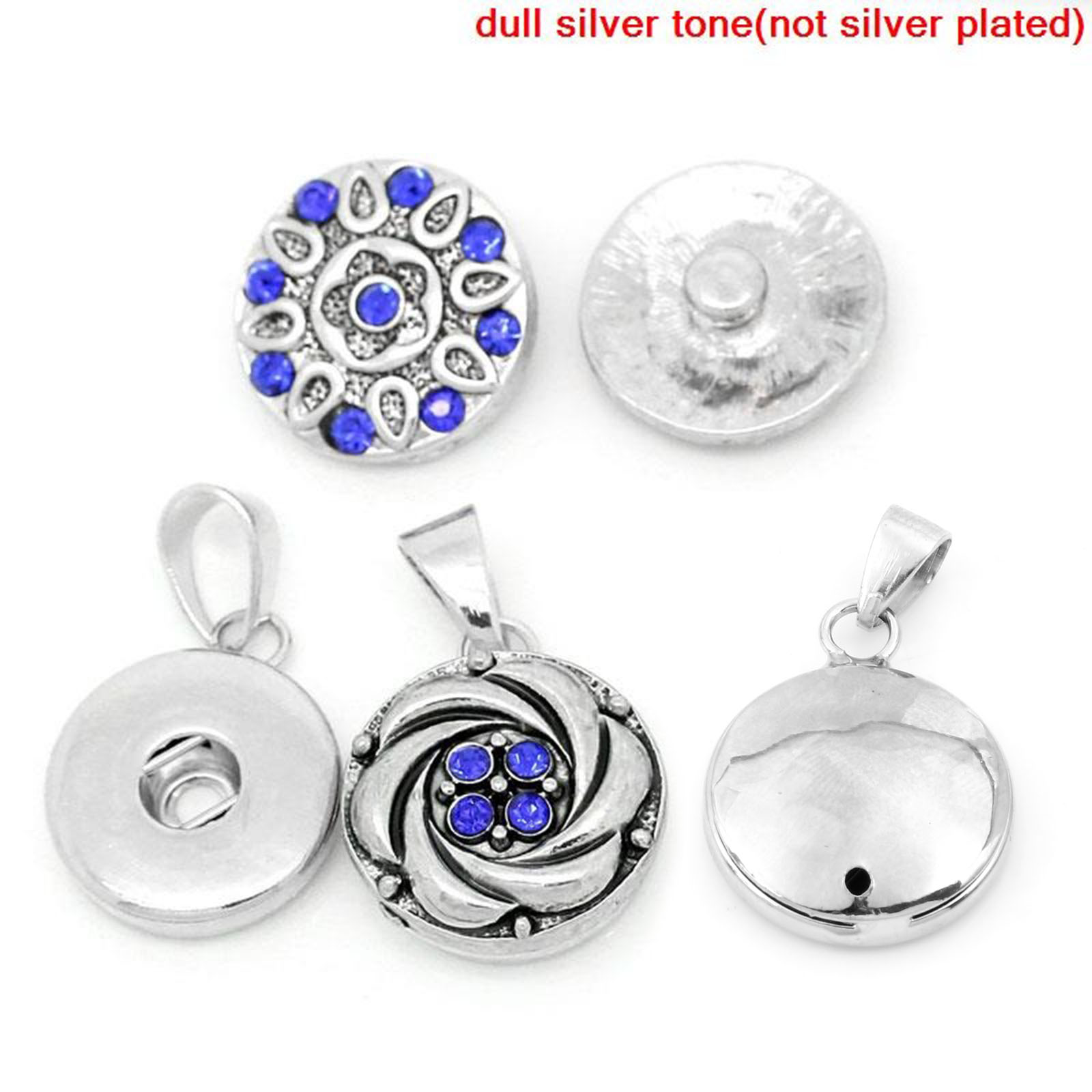 Imagen de Snap Botones Colgantes Ajusta a 18mm/20mm Snap Botones Ronda Tono de Plata 30mm x 19mm, Snap encanto Tamaño del agujero: 6.0mm, 2 Unidades