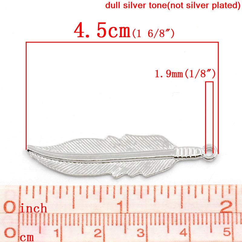 Picture of Zinc Based Alloy Pendants Silver Tone Feather 45mm x 11mm, 4 PCs
