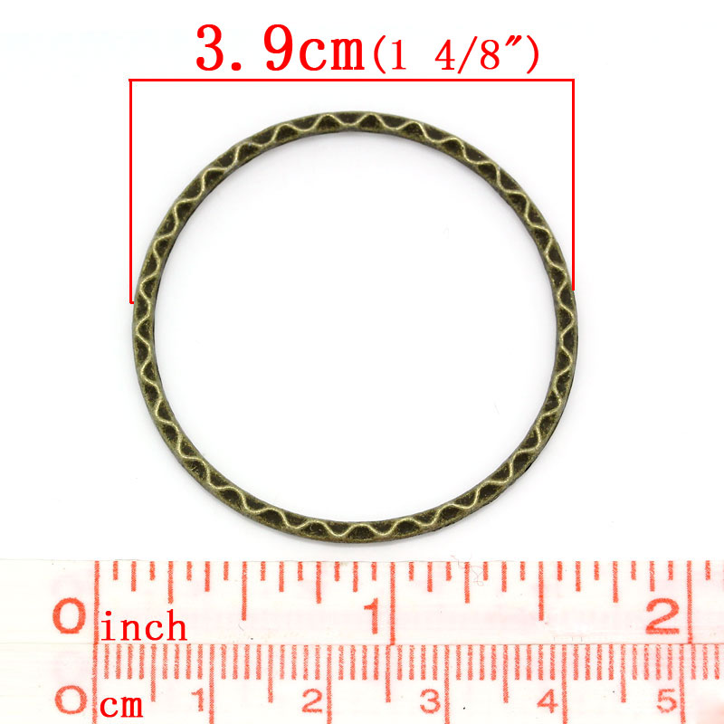 Picture of 30 PCs Zinc Based Alloy Connectors Charms Pendants Antique Bronze Circle Ring Wave 3.9cm x 3.7cm