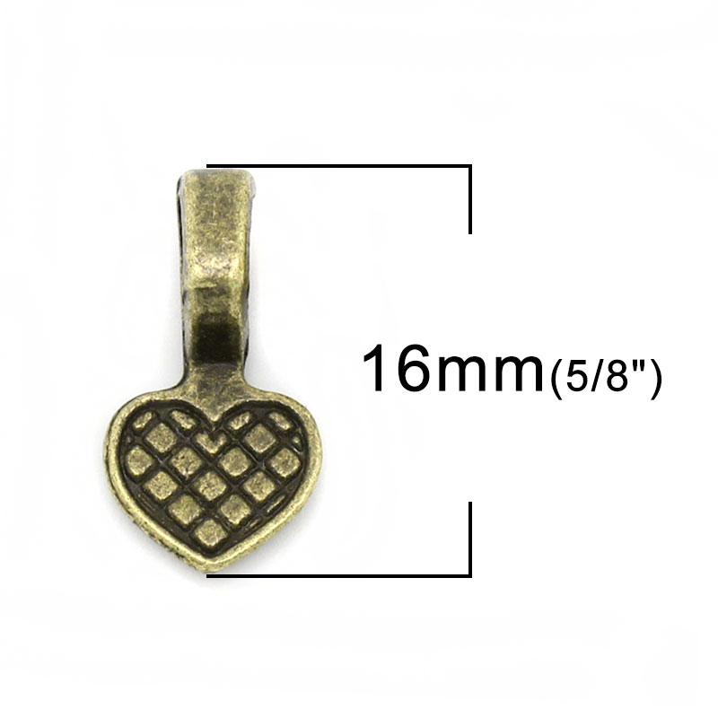 Picture of Zinc Based Alloy Glue on Bail Charms Heart Antique Bronze Grid Checker 16mm x 8mm, 200 PCs