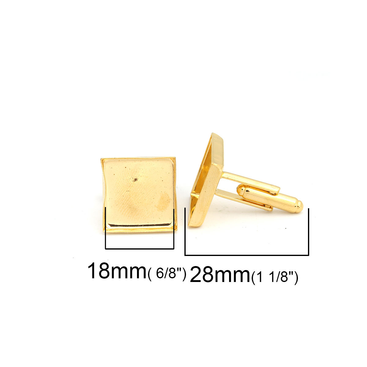 Bild von Messing Manschettenknöpfe Vergoldet Quadrat Cabochon Fassung (Für 18mm x 18mm) 28mm x 19mm, 6 Stück