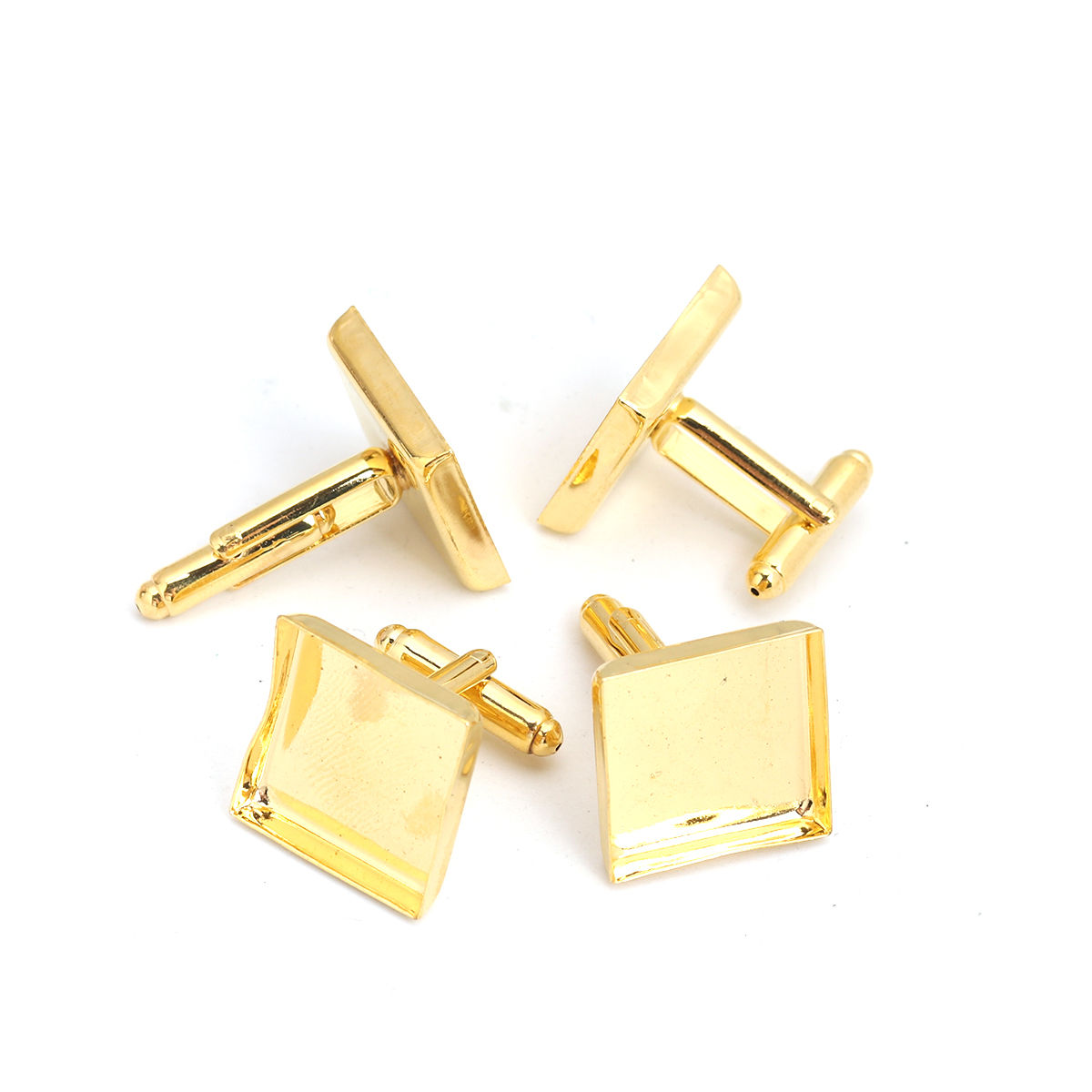 Bild von Messing Manschettenknöpfe Vergoldet Quadrat Cabochon Fassung (Für 18mm x 18mm) 28mm x 19mm, 6 Stück