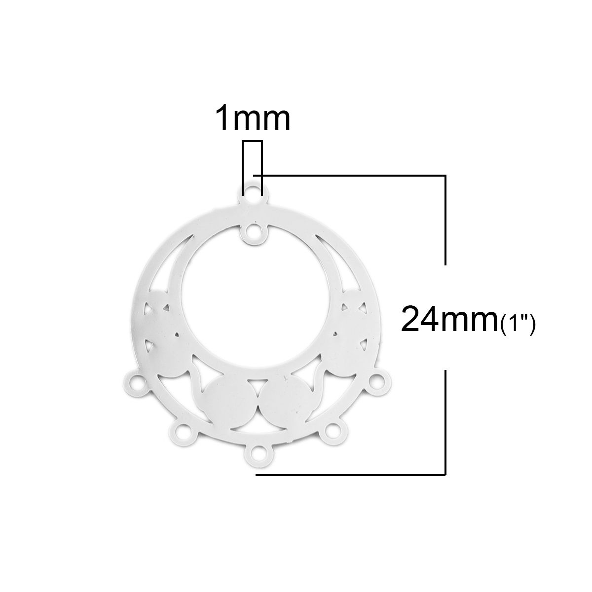 Imagen de Latón Filigrana Estampación Conectores Ronda Tono de Plata 24mm x 21mm, 10 Unidades
