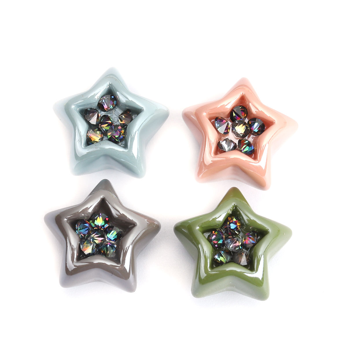 Picture of Acrylic Spacer Beads (Half Drilled) Pentagram Star Gray Multicolor Rhinestone About 17mm x 17mm, Hole: Approx 3.5mm, 10 PCs