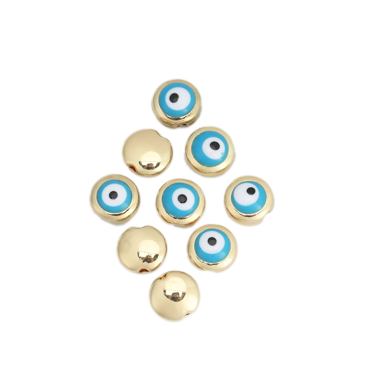 Imagen de Zamak Cuentas Ronda , Chapado en Oro Azulado Mal de ojo Esmalte 8mm Diámetro, Agujero: Aprox 1.3mm, 10 Unidades