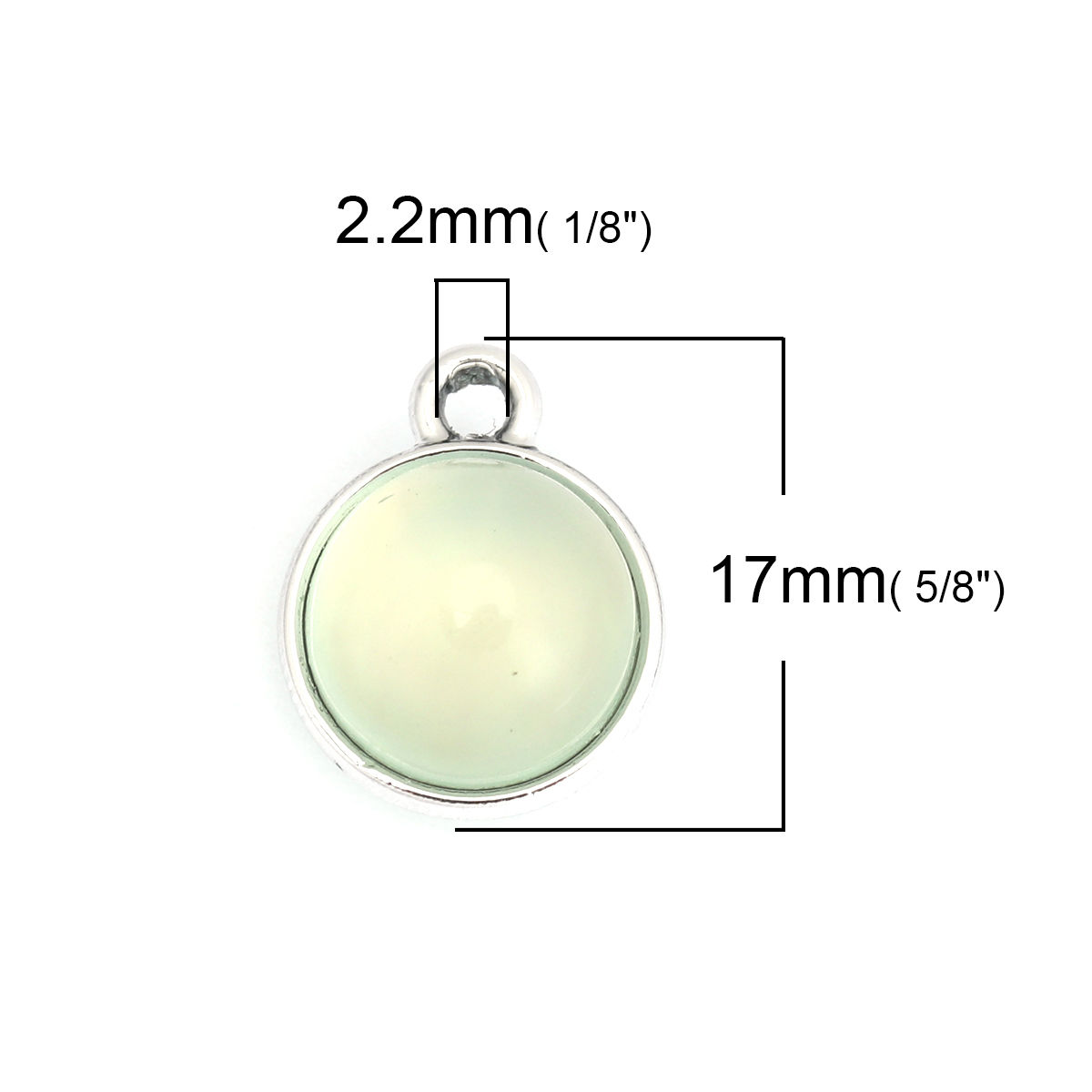Picture of Zinc Based Alloy Charms Round Disc Silver Tone Light Green Cat's Eye Imitation 17mm x 14mm, 10 PCs