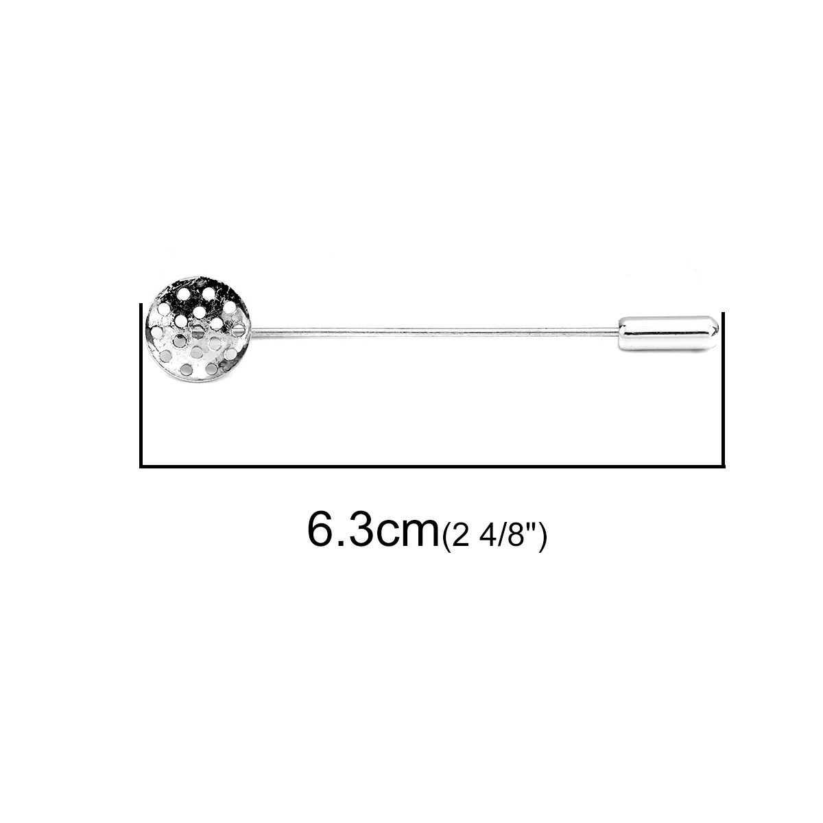Picture of Zinc Based Alloy Cabochon Settings Pin Brooches Findings Round Antique Silver Color (Fits 12mm Dia.) 6.3cm x 1.2cm, 10 PCs