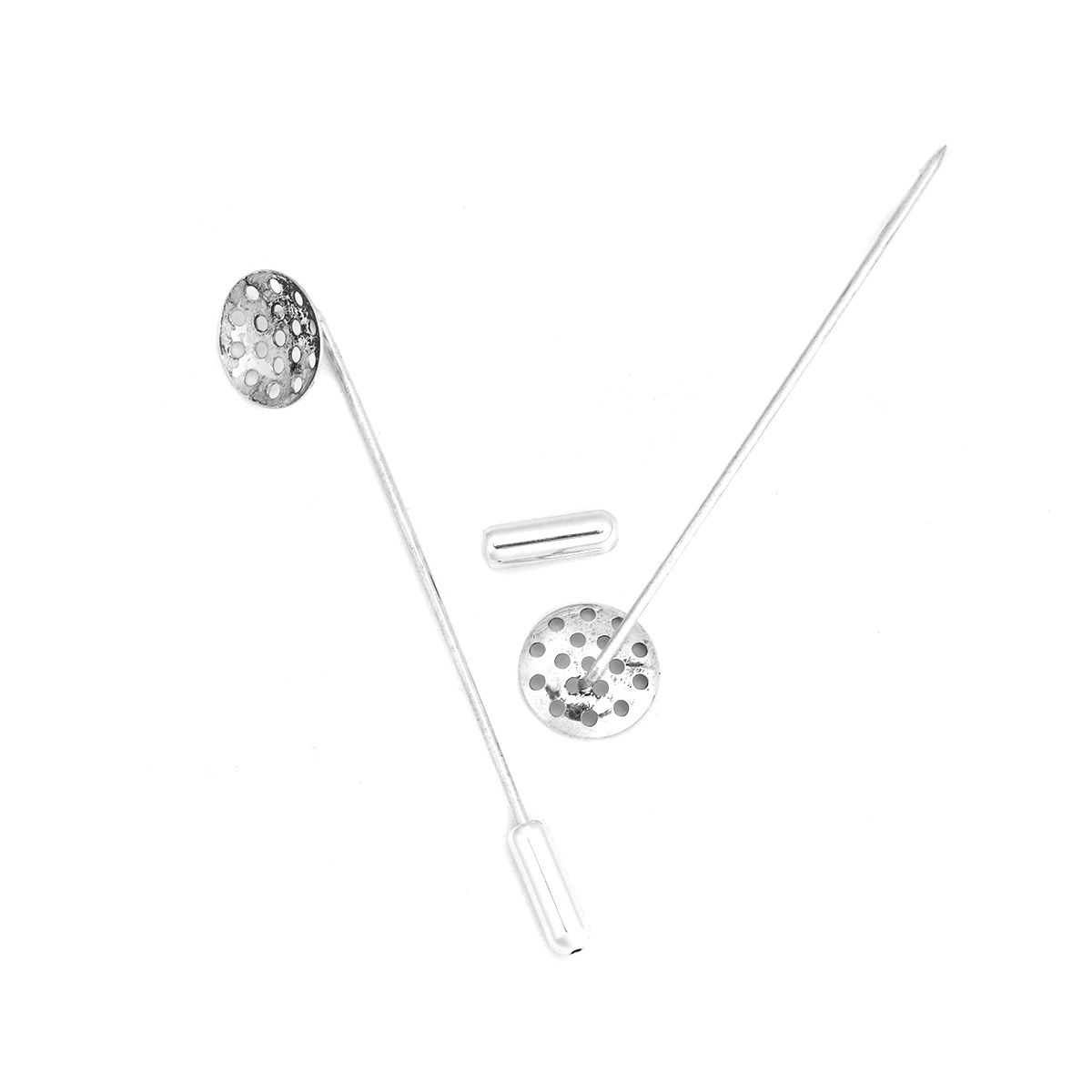 Picture of Zinc Based Alloy Cabochon Settings Pin Brooches Findings Round Antique Silver Color (Fits 12mm Dia.) 6.3cm x 1.2cm, 10 PCs