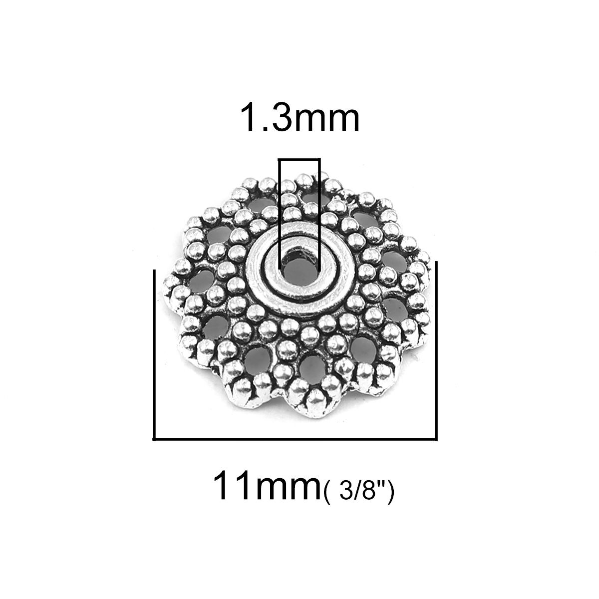 Bild von Zinklegierung Perlkappen Blumen Antiksilber (für Perlengröße: 18mm D.) 11mm x 11mm, 100 Stück