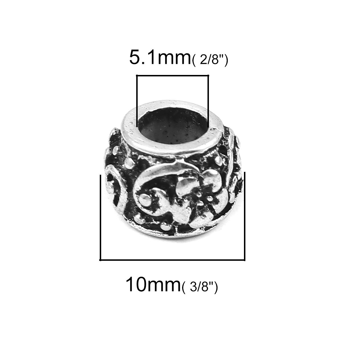 Picture of Zinc Based Alloy Spacer Beads Drum Antique Silver Color Flower 11mm x 8mm, Hole: Approx 5.1mm, 10 PCs