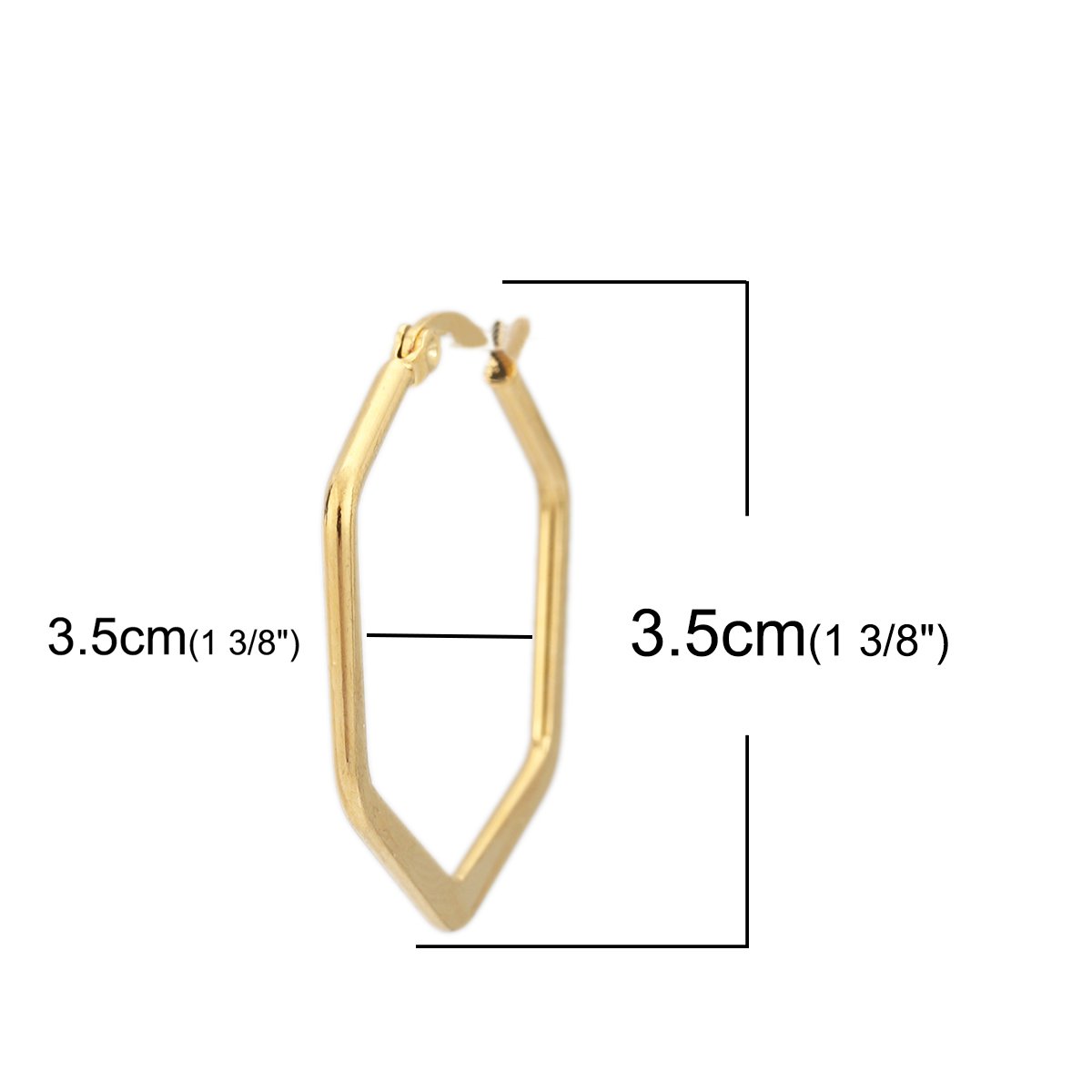 Imagen de 304 Acero Inoxidable Pendientes Círculos Chapado en Oro Hexágono 3.5cm x 3.5cm, Post/ Wire Size: (17 gauge), 1 Par