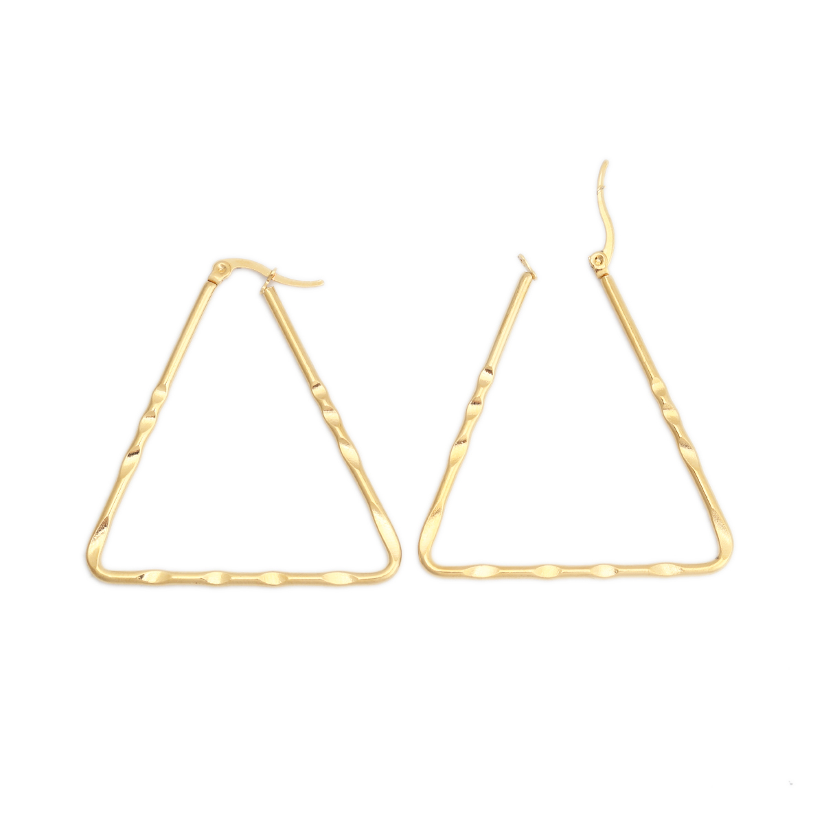 Imagen de 304 Acero Inoxidable Pendientes Círculos Chapado en Oro Triángulo Tallado 4.8cm x 4.4cm, Post/ Wire Size: (17 gauge), 1 Par