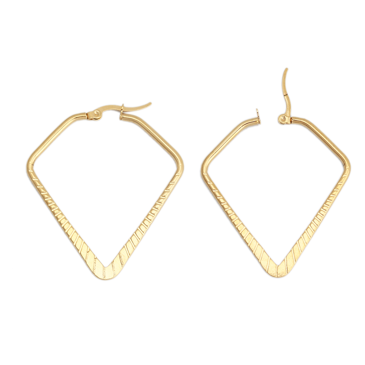 Imagen de 304 Acero Inoxidable Pendientes Círculos Chapado en Oro Diamante Raya 4.5cm x 4cm, Post/ Wire Size: (17 gauge), 1 Par