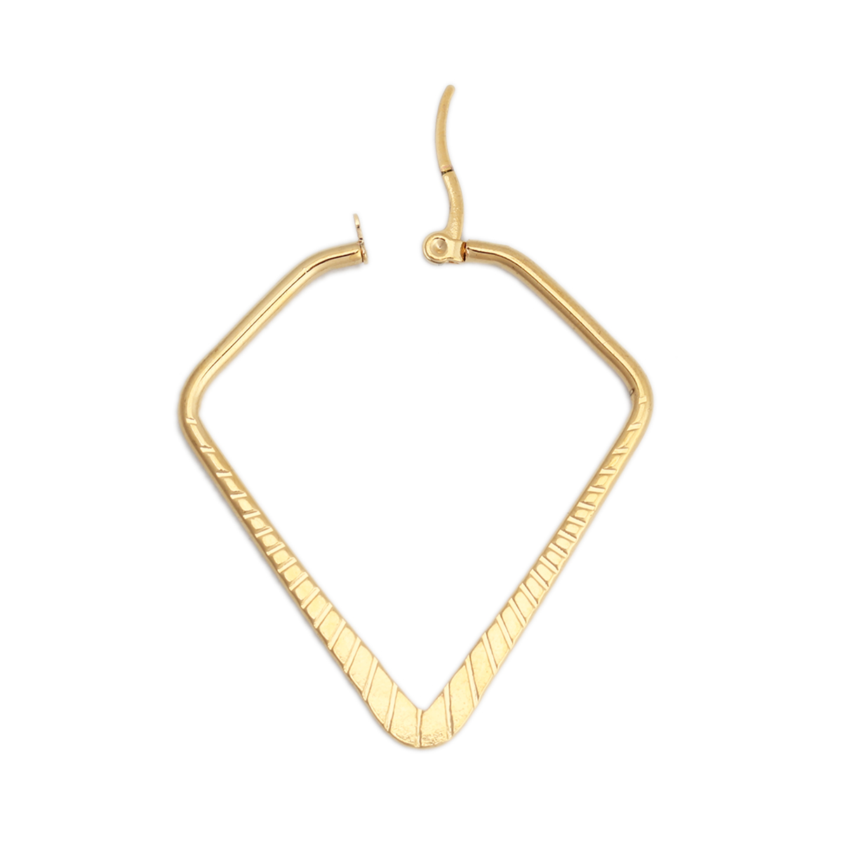Imagen de 304 Acero Inoxidable Pendientes Círculos Chapado en Oro Diamante Raya 4.5cm x 4cm, Post/ Wire Size: (17 gauge), 1 Par