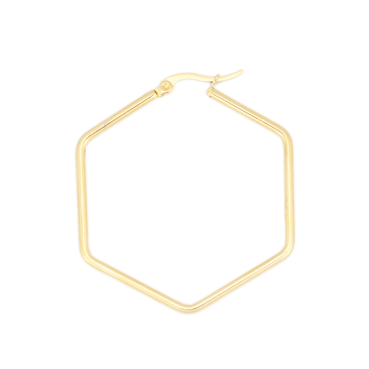 Imagen de 304 Acero Inoxidable Pendientes Círculos Chapado en Oro Hexágono 4.5cm x 4.1cm, Post/ Wire Size: (17 gauge), 1 Par