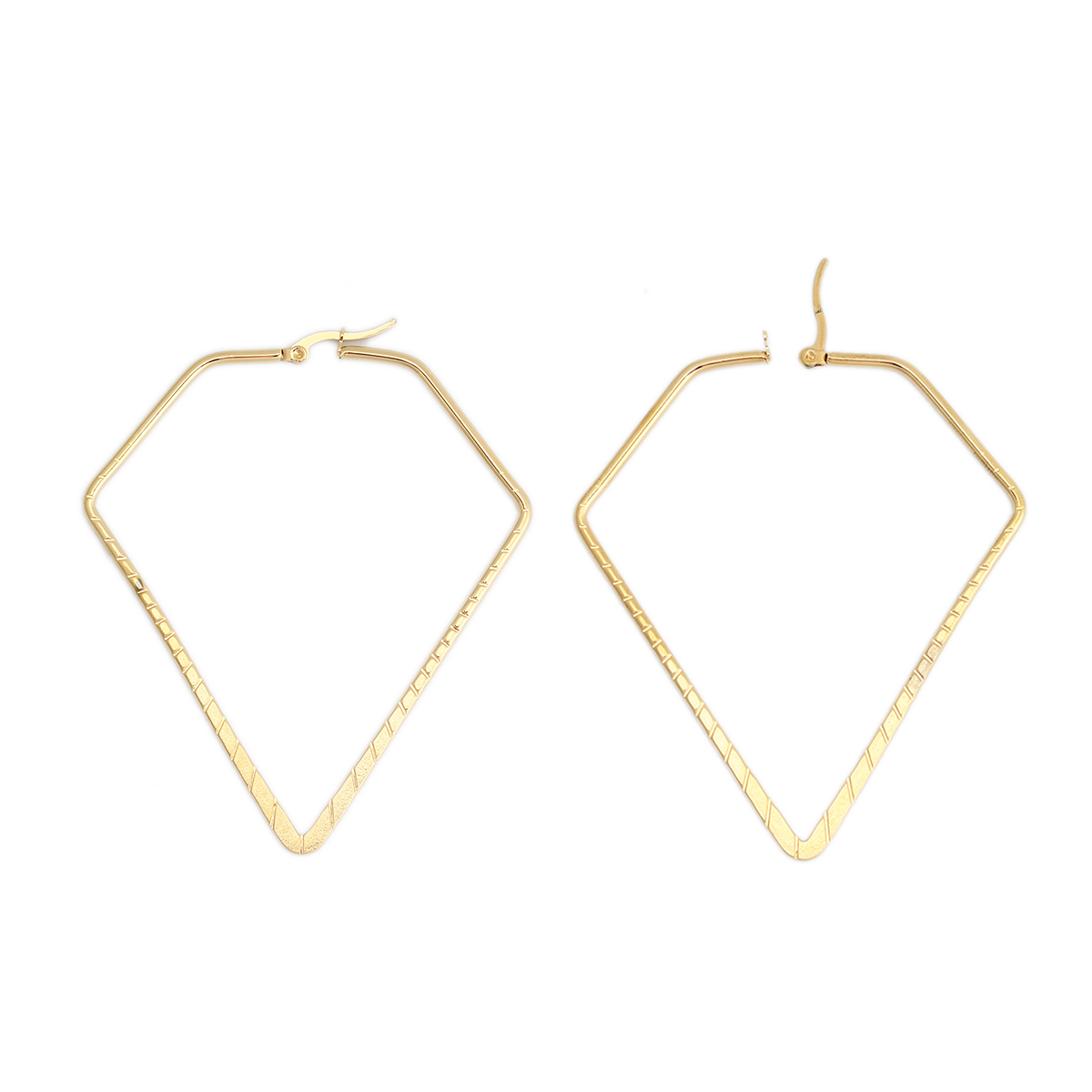 Imagen de 304 Acero Inoxidable Pendientes Círculos Chapado en Oro Diamante 7.5cm x 6.5cm, Post/ Wire Size: (17 gauge), 1 Par