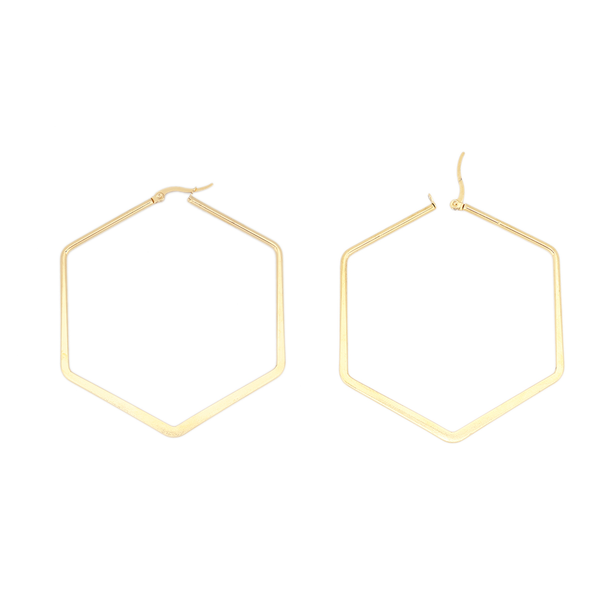 Imagen de 304 Acero Inoxidable Pendientes Círculos Chapado en Oro Hexágono 6.5cm x 6cm, Post/ Wire Size: (17 gauge), 1 Par