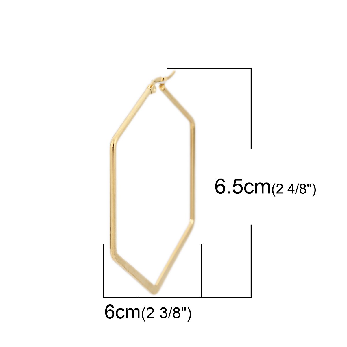 Imagen de 304 Acero Inoxidable Pendientes Círculos Chapado en Oro Hexágono 6.5cm x 6cm, Post/ Wire Size: (17 gauge), 1 Par