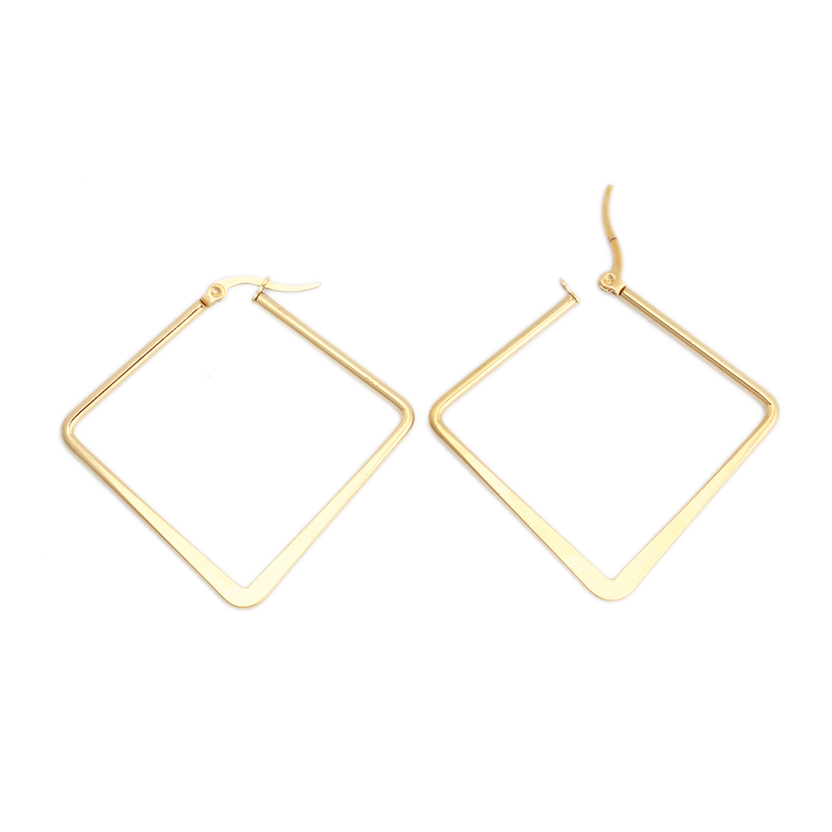 Imagen de 304 Acero Inoxidable Pendientes Círculos Chapado en Oro Diamond 4.9cm x 4.7cm, Post/ Wire Size: (17 gauge), 1 Par