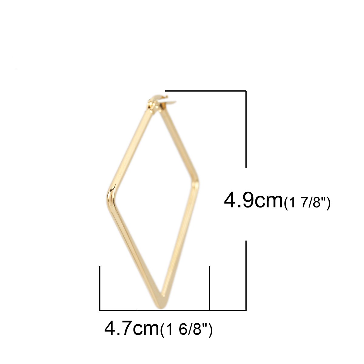 Imagen de 304 Acero Inoxidable Pendientes Círculos Chapado en Oro Diamond 4.9cm x 4.7cm, Post/ Wire Size: (17 gauge), 1 Par
