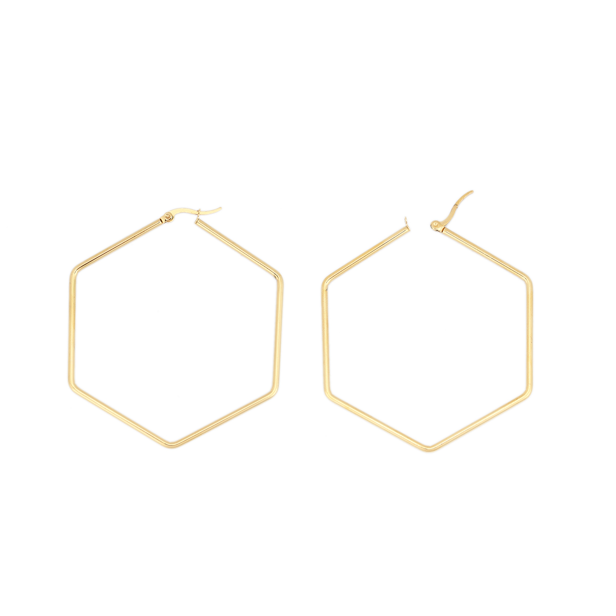 Imagen de 304 Acero Inoxidable Pendientes Círculos Chapado en Oro Hexágono 6.5cm x 6cm, Post/ Wire Size: (17 gauge), 1 Par
